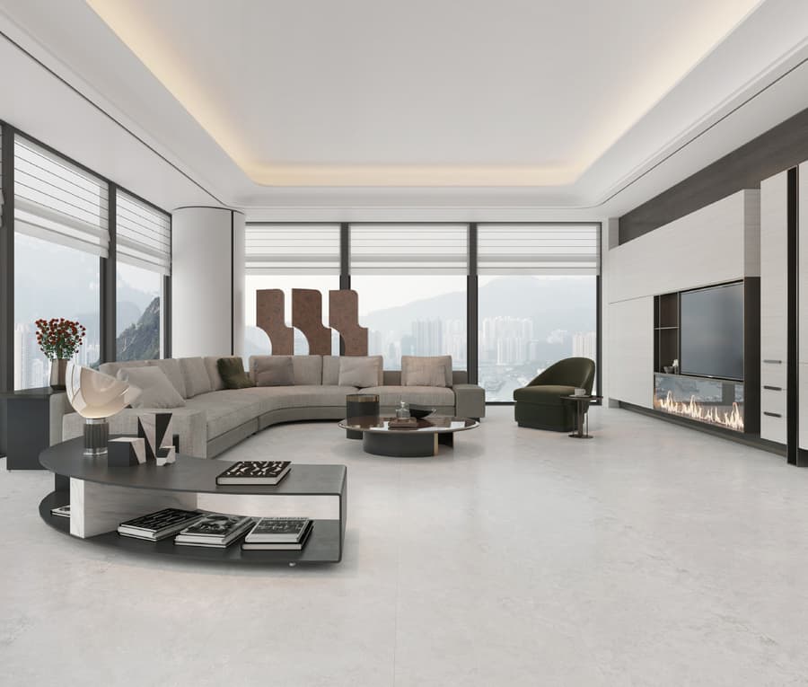 Ethereal Stone light marble-look tile in a bright interior