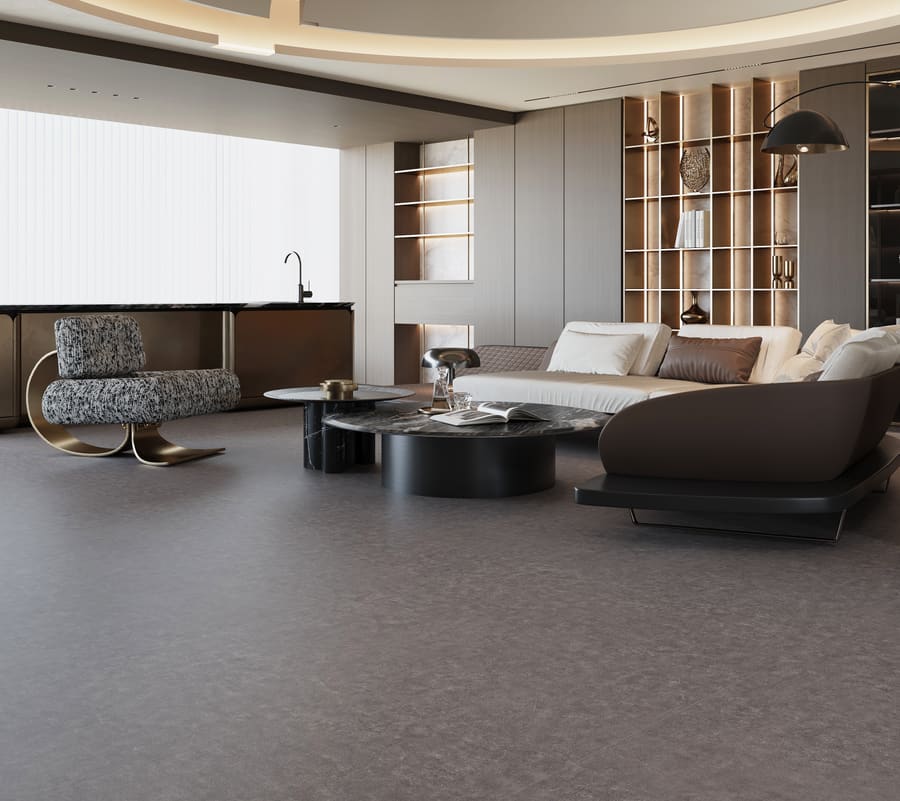 Retail mall extension floor with coordinated large-format porcelain tiles