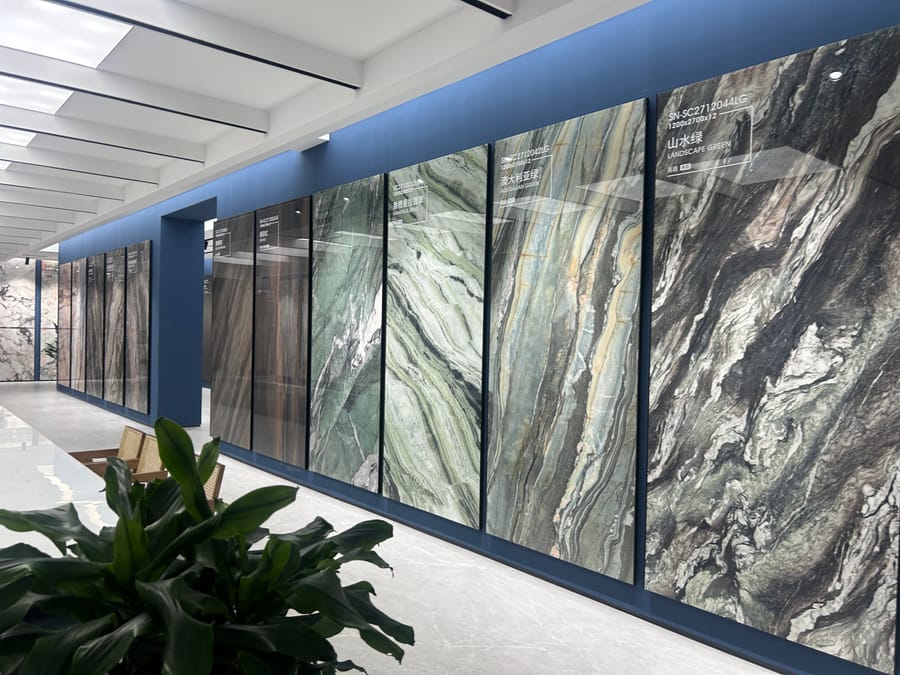 Representative tile and slab range displayed in a showroom