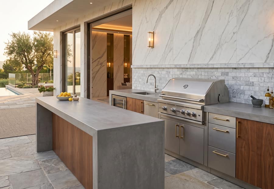 Thick sintered stone countertop for a demanding outdoor kitchen